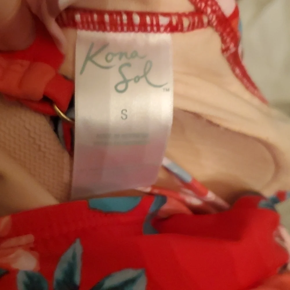Kona Sol Swimsuit Small Red Floral Full Piece One Piece